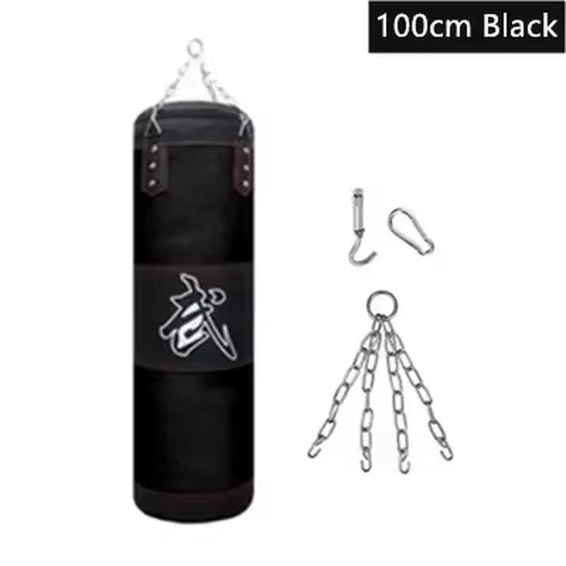 100/120Cm Unfilled Heavy Punching Bag Professional Boxing Sandbag with Hanging Accessorie for MMA Muay Thai Kickboxing Taekwondo