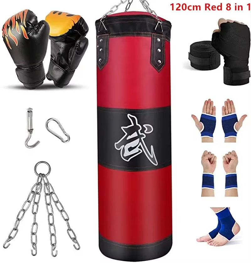 100/120Cm Unfilled Heavy Punching Bag Professional Boxing Sandbag with Hanging Accessorie for MMA Muay Thai Kickboxing Taekwondo