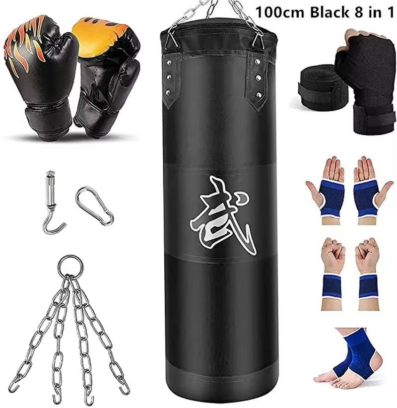 100/120Cm Unfilled Heavy Punching Bag Professional Boxing Sandbag with Hanging Accessorie for MMA Muay Thai Kickboxing Taekwondo