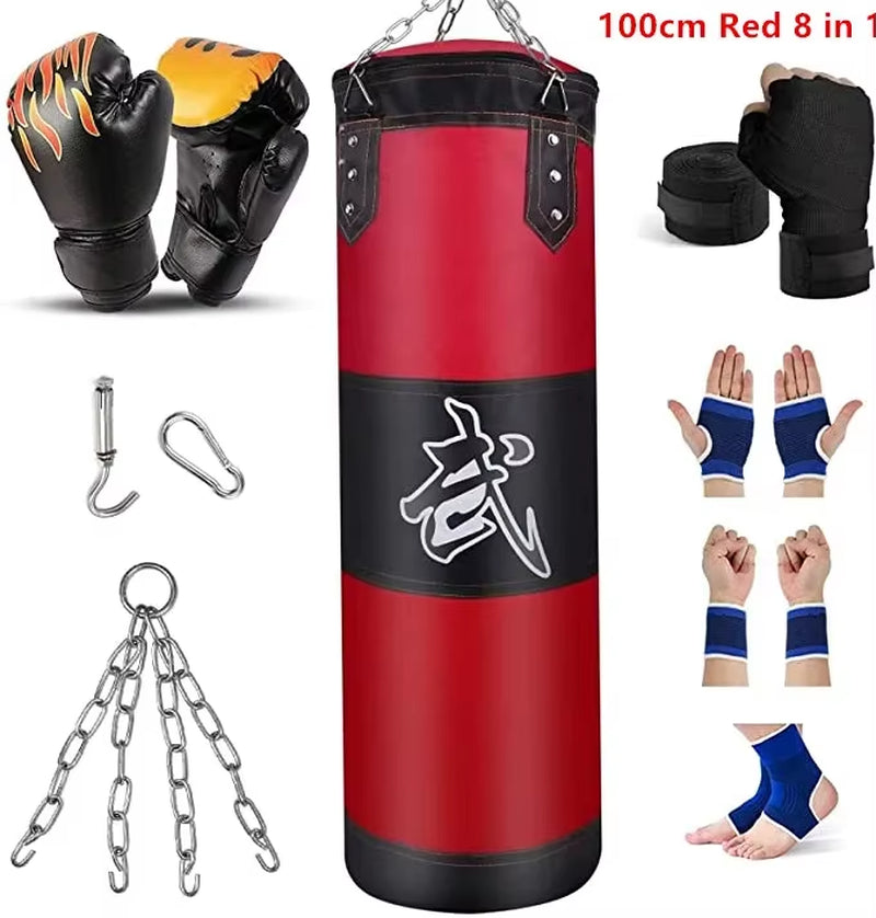 100/120Cm Unfilled Heavy Punching Bag Professional Boxing Sandbag with Hanging Accessorie for MMA Muay Thai Kickboxing Taekwondo