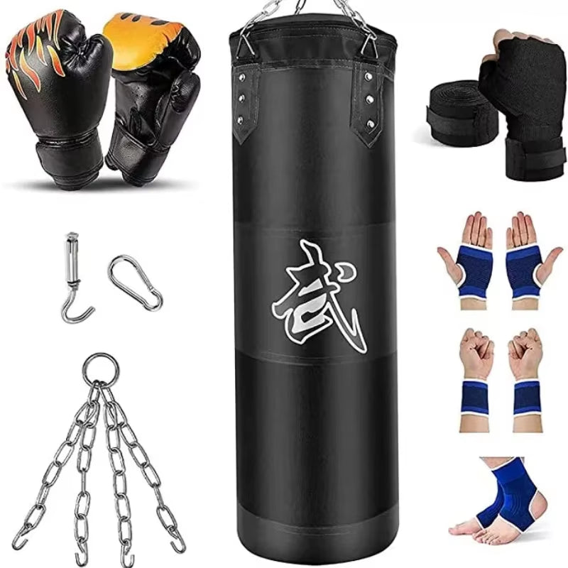 100/120Cm Unfilled Heavy Punching Bag Professional Boxing Sandbag with Hanging Accessorie for MMA Muay Thai Kickboxing Taekwondo