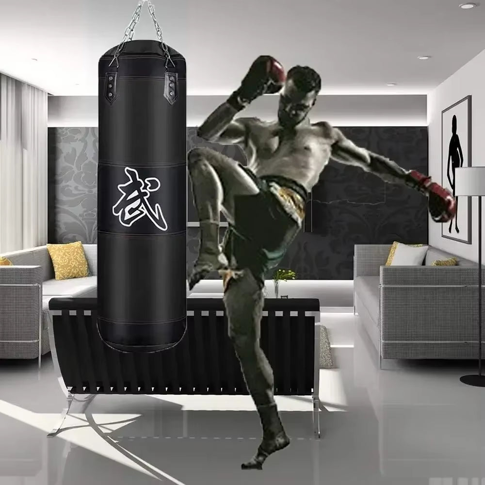 100/120Cm Unfilled Heavy Punching Bag Professional Boxing Sandbag with Hanging Accessorie for MMA Muay Thai Kickboxing Taekwondo